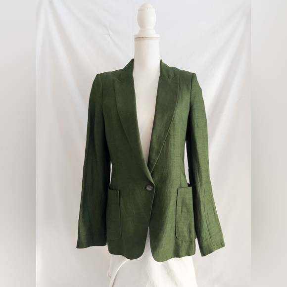 ZARA Woman Green Linen Blazer XS – Tailored Single Button Lightweight Jacket - Picture 3 of 5